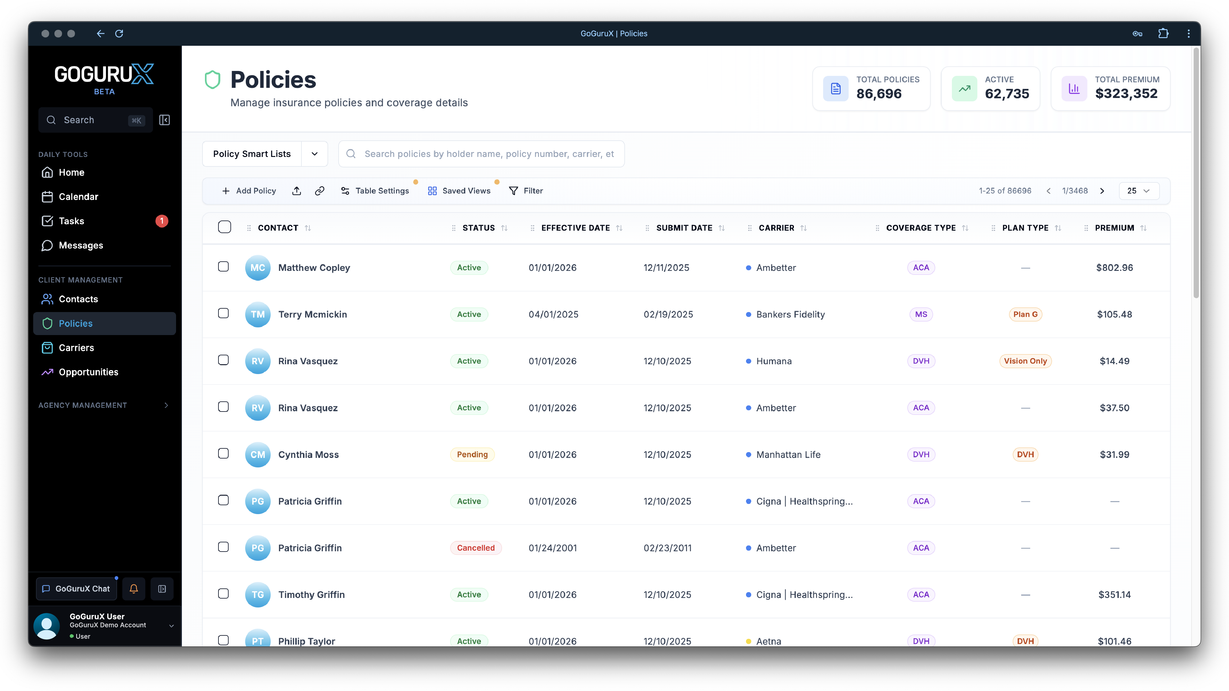 Brock Platform - Policies Dashboard
